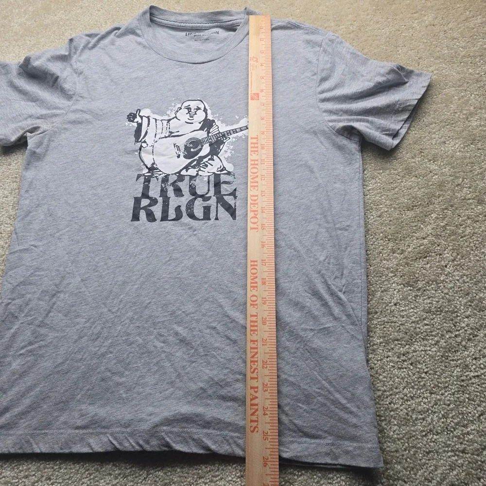 True Religion Mens Buddha Guitar Graphic T-Shirt Gray Short Sleeve Small